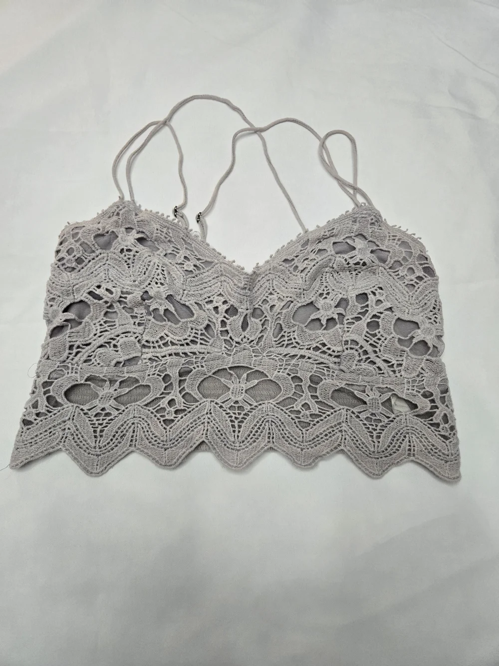 FREE PEOPLE Lace Bralette Crop Top in Light Gray